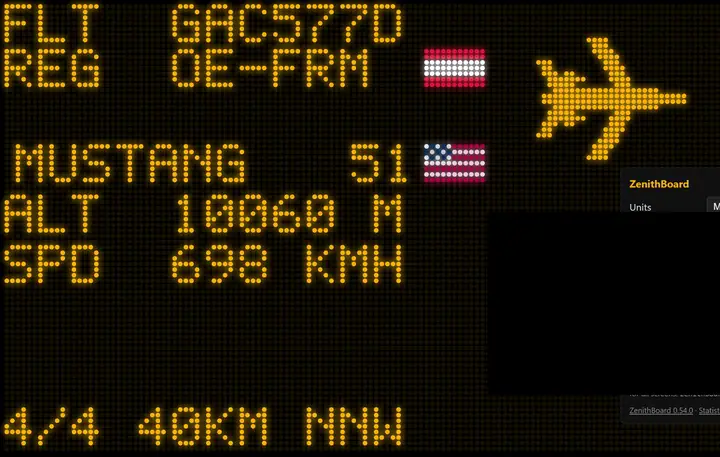 The dot-matrix wall in amber: a Tunisair Airbus A320 with its two flags, the aircraft drawn in dots beside the text, then the next flight